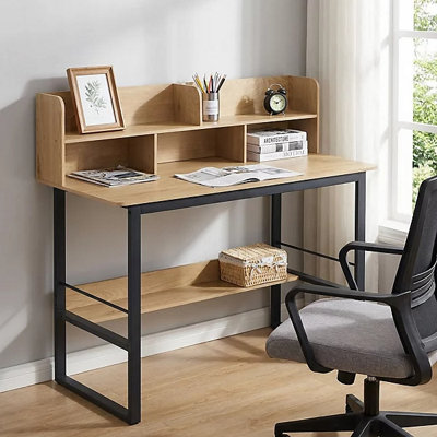  - 120Cm Computer Desk With Hutch Storage And Bottom Shelf Wooden Home Office Study Table