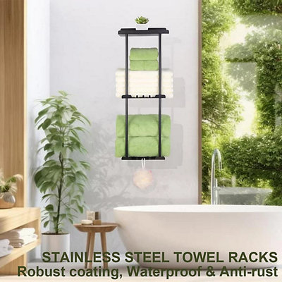  - Adjustable Wall Mounted Towel Rack Self Adhesive Bathroom Towel Storage Holder