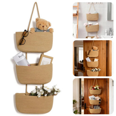 Over The Door 3 Tier Cotton Rope Woven Hanging Basket Storage Organiser from B&Q