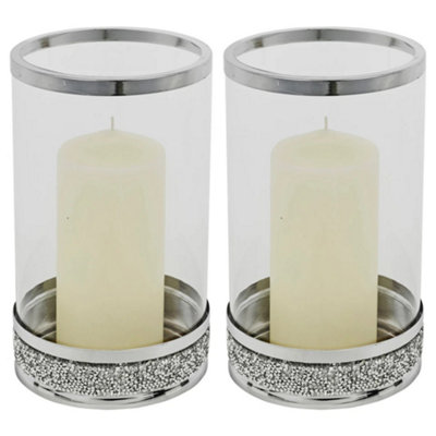 Clear Glass Candle Holder Tealight Pillar Diamante Base Home Wedding Decor from B&Q