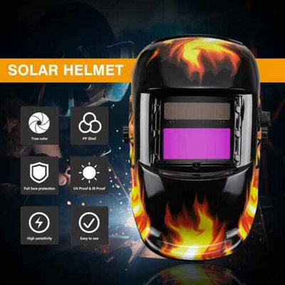  - Solar Powered Welding Helmet Adjustable Weld Mask Flaming Design
