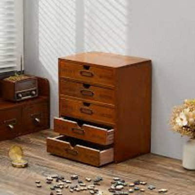 Vintage Wooden Desktop Chest Of Drawers Storage Organiser from B&Q