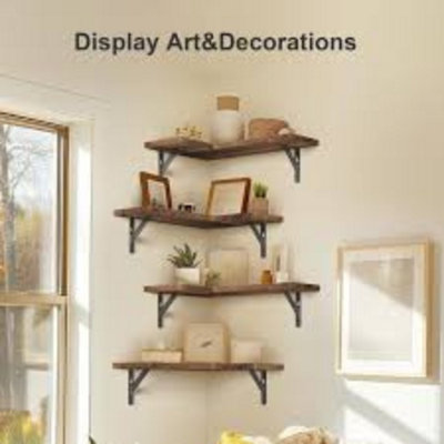  - 4 Pieces Corner Floating Shelves Wall Mounted Wooden Storage Display Shelf Set