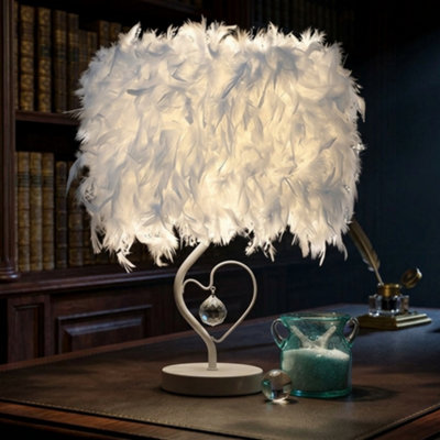 Modern White Feather Bedside Table Lamp Soft Decorative Night Light For Bedroom Living Room from B&Q