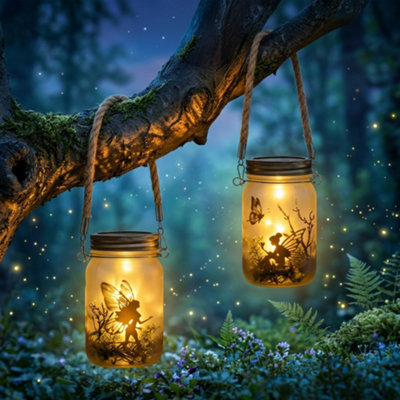  - 2 X Solar Hanging Fairy Lanterns Frosted Glass Garden Decorative Led Lights