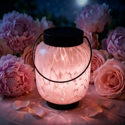 - Pink Solar Led Glass Lantern Outdoor Hanging Garden Table Light Decorative Lamp