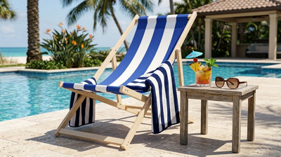 Wooden Folding Deck Chair Lounger For Garden Beach And Seaside from B&Q