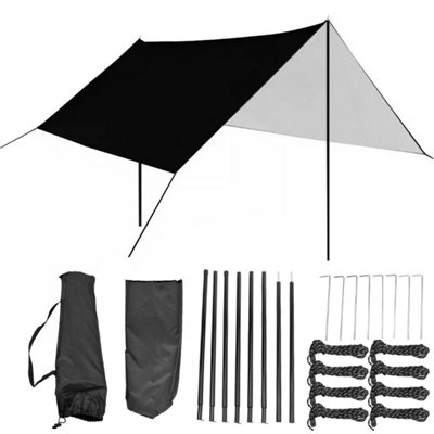 3M X 3M Waterproof Camping Tarp Shelter Awning Tent With Pole Kit from B&Q