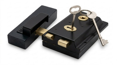  - Rim Lock Deadlock Victorian Vintage Antique Style Security Door Lock Black Shed