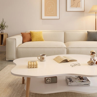 2 Layer Cloud Coffee Table With Storage Shelf