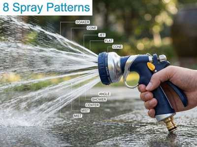  - 8 Dial High Pressure Metal Spray Gun For Garden Hose Lawn Watering Car Wash