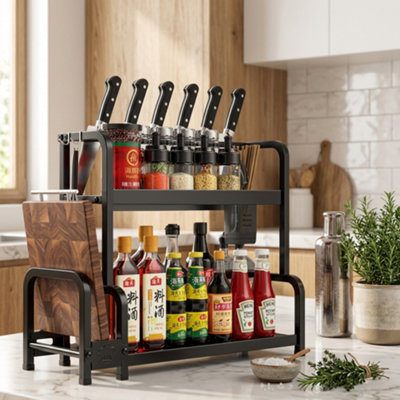 2 Tier Spice Rack Herb Jar Storage Organiser Free Standing Kitchen Shelf Holder from B&Q