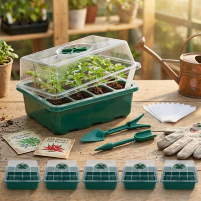 6 Pack 12 Cell Seedling Tray Propagator With Heightened Lids Plant Growing Kit from B&Q