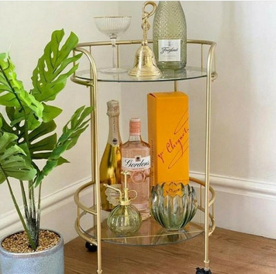 Luxury Glass Drinks Trolley  Rolling Mini Bar Cart With Shelves from B&Q
