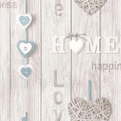 Fine Decor Love Your Home Wallpaper Wood Panels Blue Hearts Fd41719 from B&Q