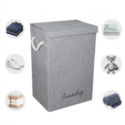 72 Litre Folding Laundry Basket With Lid For Dirty Clothes Storage Hamper Bin from B&Q