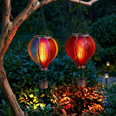  - Solar Hot Air Balloon Led Hanging Garden Lantern With Flame Effect