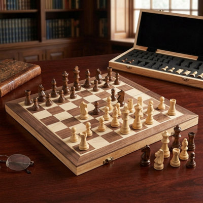 Large Folding Wooden Chess Set With Magnetic Pieces Travel Chess Board Game from B&Q