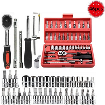 46Pcs Professional Socket & Ratchet Spanner Wrench Set- Car Repair Tool Kit from B&Q