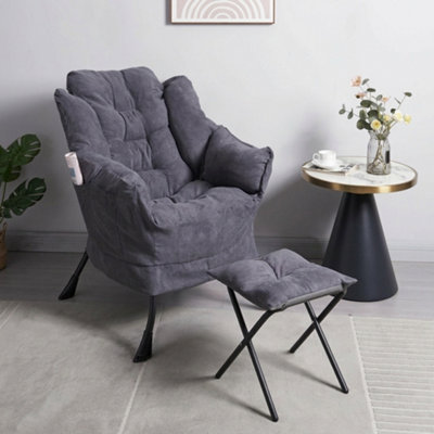 Fabric Lazy Chair With Footstool Comfy Lounge Accent Chair With Armrests For Relaxation from B&Q