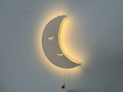  - Kids Night Light Moon Balloon Wooden Nursery Wall Lamp Cloud Baby Decor 1 Pcs