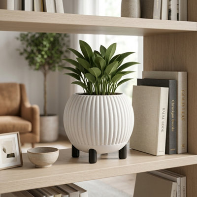  - Rounded Ribbed Planter With Legs Indoor Modern Decorative Plant Pot