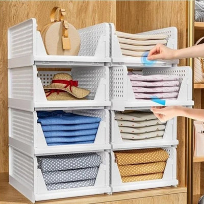 4 Pack Foldable Stackable Wardrobe Closet Storage Organisers from B&Q