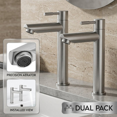 Twin Cold Water Basin Tap Set Traditional Bathroom Sink Bath Taps from B&Q