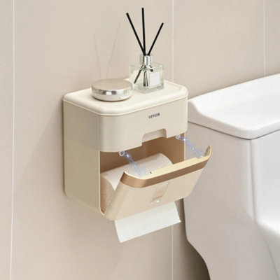  - Wall Mounted Bathroom Toilet Roll Holder Double Layer Tissue Paper Storage