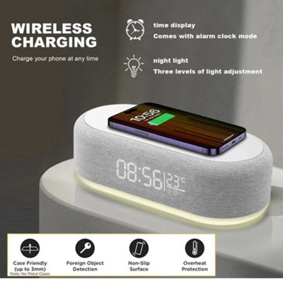 Digital Alarm Clock With Wireless Charging Night Light Led Temperature Display