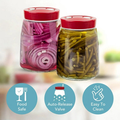  - 2X 1.4L Fermenting Jars With One-Way Air Vent Lid For Pickling Storage