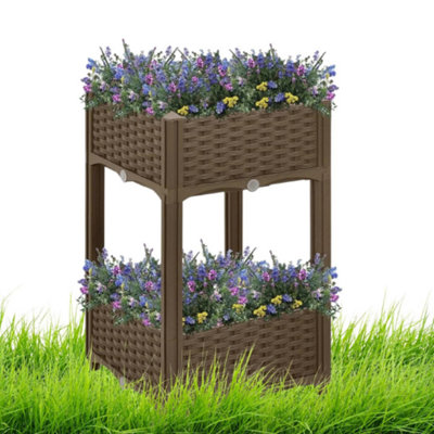  - 2-Tier Rattan Effect Planter Flower Bed