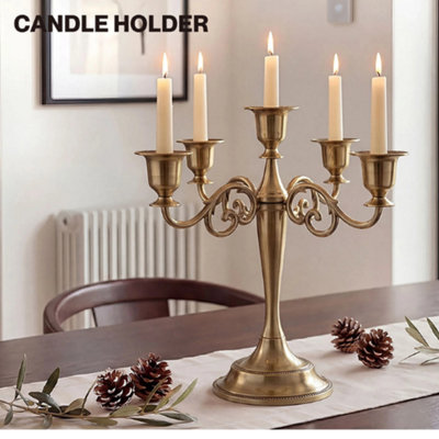 5 Arm Metal Candelabra Candle Holder Bronze Table from B&Q