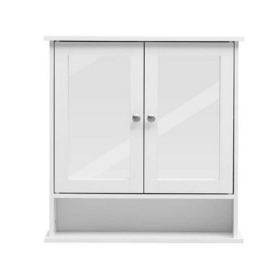 Modern White Bathroom Wall Cabinet With Mirror & Wooden Shelves from B&Q