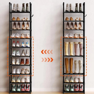 10-Tier Space Saving Shoe Rack With Hooks Tall Narrow Corner Shoe Storage Organizer from B&Q