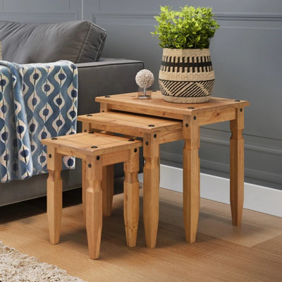  - Piccolo Mexican Pine Solid Wood Nesting Side End Tables Set Of 3