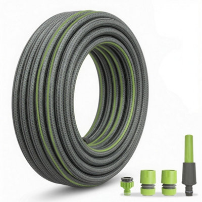  - Heavy Duty Reinforced Anti-Kink Garden Hose Pipe With Spray Nozzle 17.5M Green Black