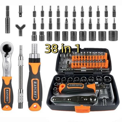  - 38 Piece Magnetic Ratchet Screwdriver Bit And Socket Set With Storage Case