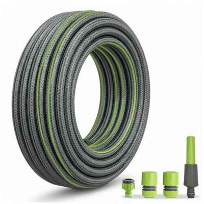  - 17.5M Heavy Duty Garden Hose Pipe Reinforced Anti-Kink Outdoor Hose With Nozzle