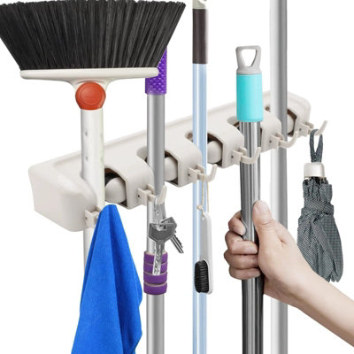 Wall Mounted 5 Rack Kitchen Storage Organizer Mop Broom Holder Rack Set from B&Q