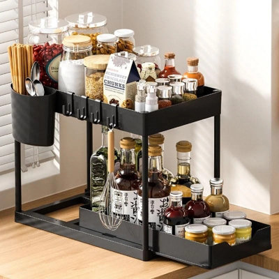  - Under Sink 2 Tier Pull Out Storage Organizer Shelf Kitchen Spice Rack Drawer System