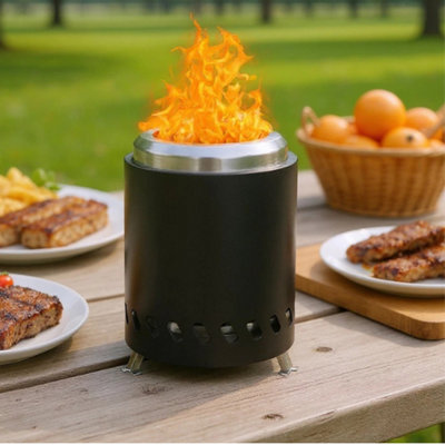 B&Q Portable Stainless Steel Smokeless Tabletop Fire Pit For Indoor & Outdoor Use