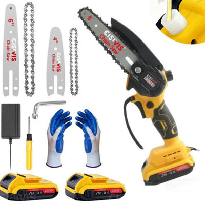 2X Battery 21V Cordless Handheld Mini Chainsaw Wood Cutter from B&Q