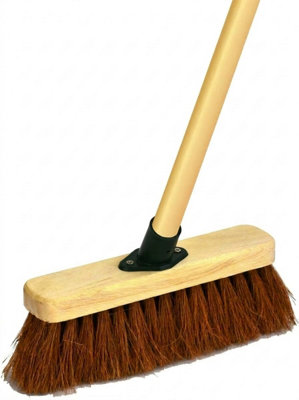 Natural Soft Bristle Coco Broom 12 Inch Handle Indoor Outdoor Sweeping Brush Set from B&Q