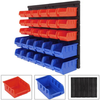  - 30 Pack Wall Mounted Plastic Bins Organizer Rack For Garage Small Parts Storage