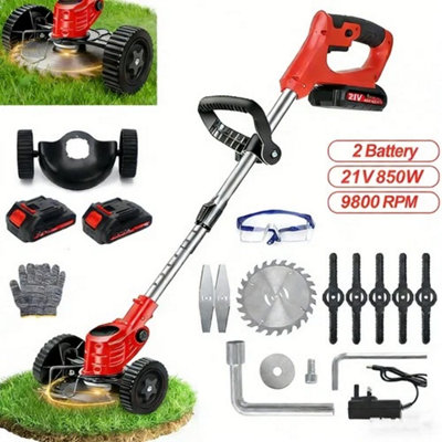  - 21V Cordless Grass Trimmer Garden Edger Cutter With 2 Rechargeable Batteries