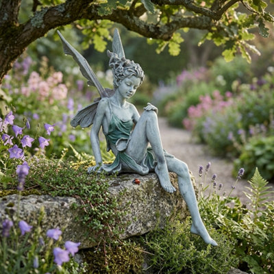 Sitting Fairy Statue Resin Figurine Sculpture Ornament For Home Garden Decor from B&Q