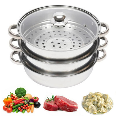 B&Q 3 Tier Stainless Steel Steamer Pot Large Vegetable Food Cooker