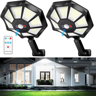  - 2 Pack Solar Wall Lights 168 Led Motion Sensor With Remote 3 Modes 180 Degree Adjustable