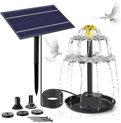 4W Solar Water Fountain With 2-Tier Bird Bath Solar-Powered Garden Feature from B&Q